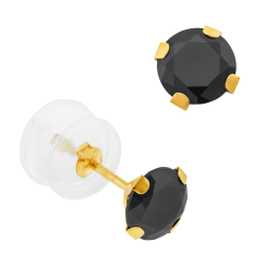 Boucles d'oreilles en or jaune et oxyde de zirconium  5 mm, poussette silicone