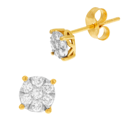 Boucles d'oreilles en or jaune et rhodié, diamants