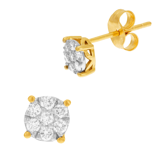 Boucles d'oreilles en or jaune et rhodié, diamants