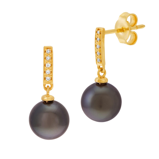Boucles d'oreilles en or jaune, perle de culture de Tahiti et diamants