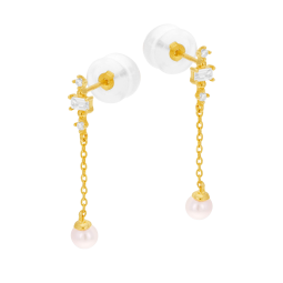 Boucles d'oreilles en or jaune, oxydes de zirconium et perle de culture
