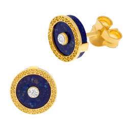 Boucles d'oreilles en or jaune rhodié, lapis lazuli et diamant