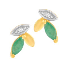 Boucles d'oreilles en or jaune et rhodié, émeraude et diamant