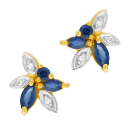 Boucles d'oreilles en or jaune et rhodié, saphirs et diamants