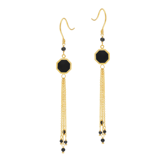 Boucles d'oreilles en or jaune, onyx et spinelles 