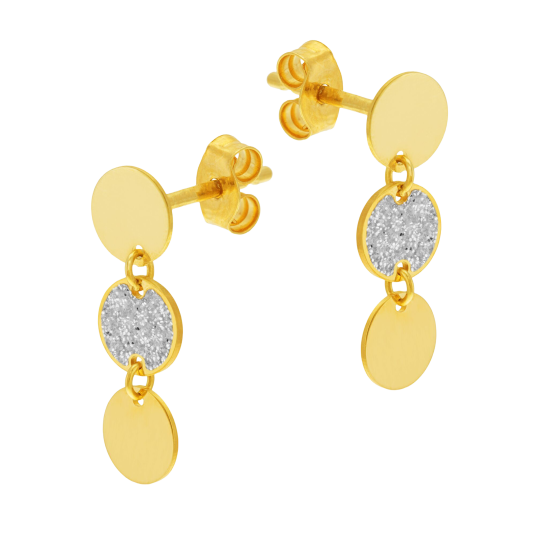 Boucles d'oreilles en or jaune et laque pailletée