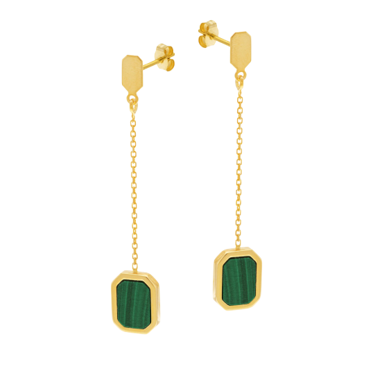 Boucles d'oreilles en or jaune et malachite