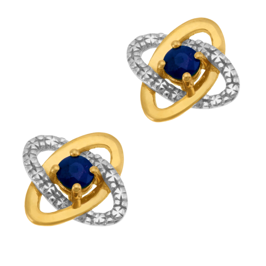 Boucles d'oreilles en or jaune et rhodié, saphir