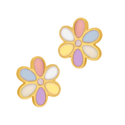 Boucles d'oreilles en or jaune et laque, fleur