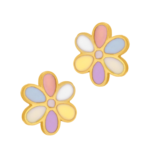 Boucles d'oreilles en or jaune et laque, fleur