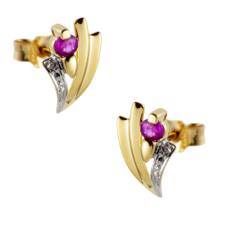 Boucles d'oreilles en or rhodié, rubis.