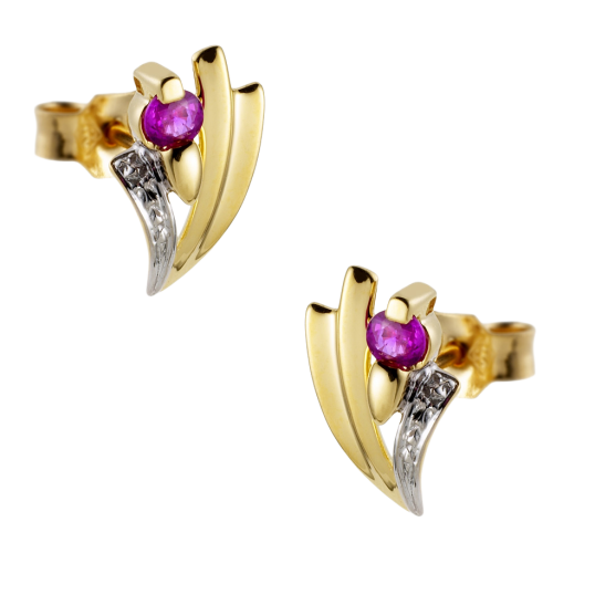 Boucles d'oreilles en or rhodié, rubis.