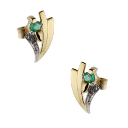 Boucles d'oreilles en or rhodié, émeraude