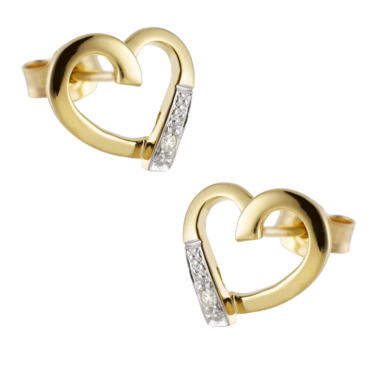 Boucles d'oreilles en or rhodié, coeur ajouré diamant