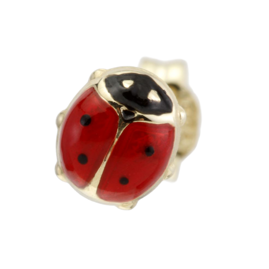 Boucles d'oreille en or jaune, coccinelle et laque