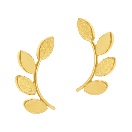 Boucles d'oreilles en or jaune, feuilles 