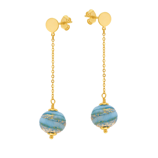 Boucles d'oreilles en or jaune et verre de Venise Boucles d'oreilles en or jaune et verre de Venise