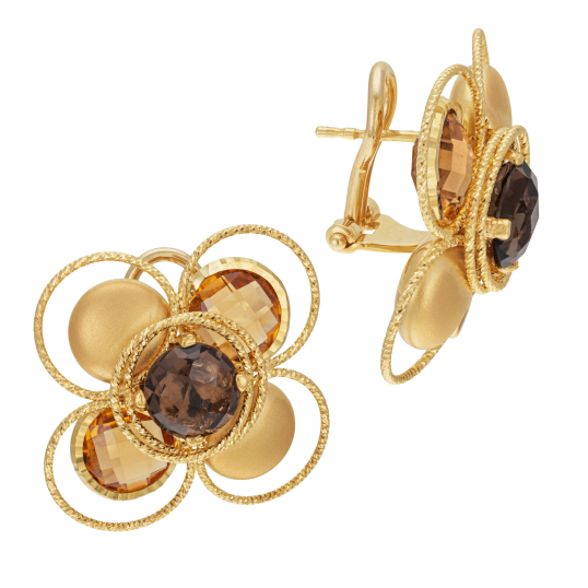 Boucles d'oreilles en or jaune et cristaux de synthèse