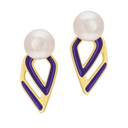 Boucles d'oreilles en or jaune, perle de culture et laque