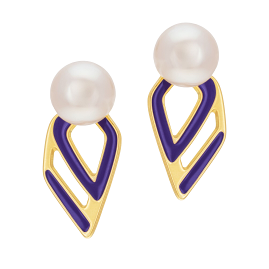 Boucles d'oreilles en or jaune, perle de culture et laque
