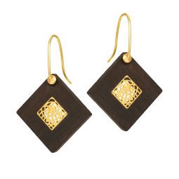 Boucles d'oreilles en or jaune et bois d'ébène