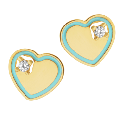 Boucles d'oreilles en or jaune, laque et oxyde de zirconium, coeur