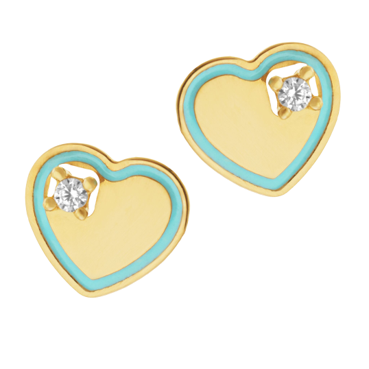 Boucles d'oreilles en or jaune, laque et oxyde de zirconium, coeur