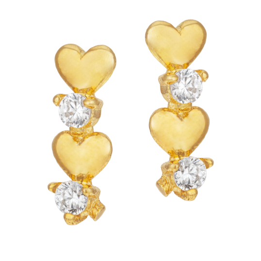 Boucles d'oreilles en or jaune et oxydes de zirconium, coeurs