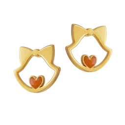 Boucles d'oreilles en or jaune et laque, chat 