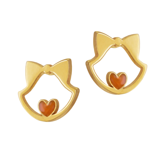Boucles d'oreilles en or jaune et laque, chat  Boucles d'oreilles en or jaune et laque, chat