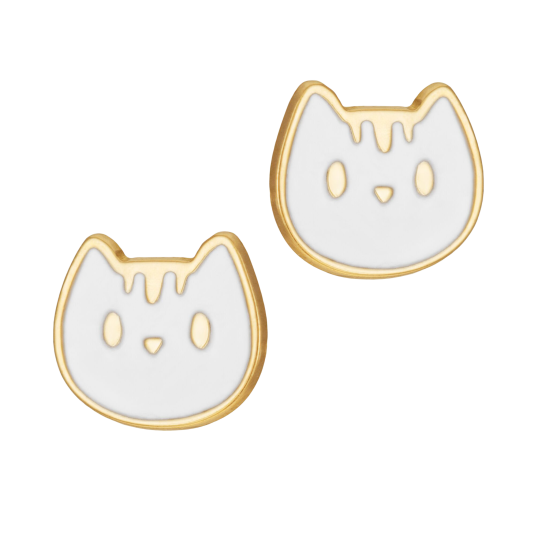 Boucles d'oreilles en or jaune et laque, chat