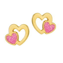 Boucles d'oreilles en or jaune et laque, coeurs