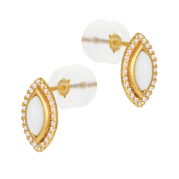 Boucles d'oreilles en or jaune, agate blanche et oxydes de zirconium