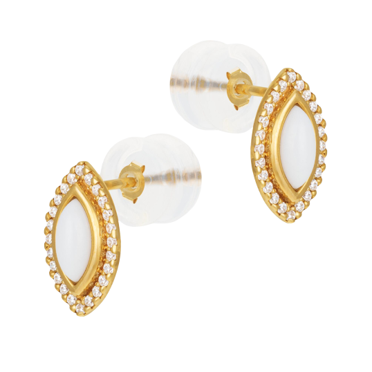 Boucles d'oreilles en or jaune, agate blanche et oxydes de zirconium