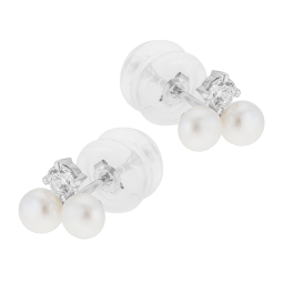 Boucles d'oreilles en or gris, perles de culture et oxyde de zirconium