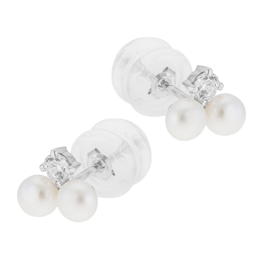 Boucles d'oreilles en or gris, perles de culture et oxyde de zirconium