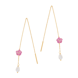 Boucles d'oreilles en or jaune, perle de culture et laque