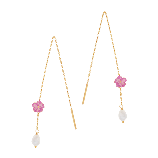 Boucles d'oreilles en or jaune, perle de culture et laque