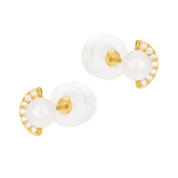 Boucles d'oreilles en or jaune, perle de culture et oxydes de zirconium