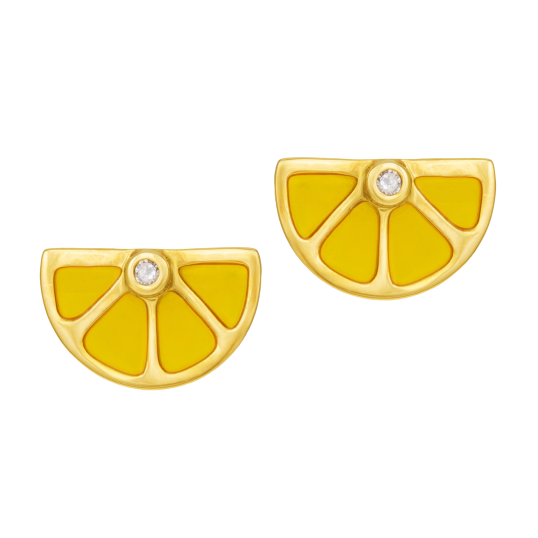 Boucles d'oreilles en or jaune, laque et diamant