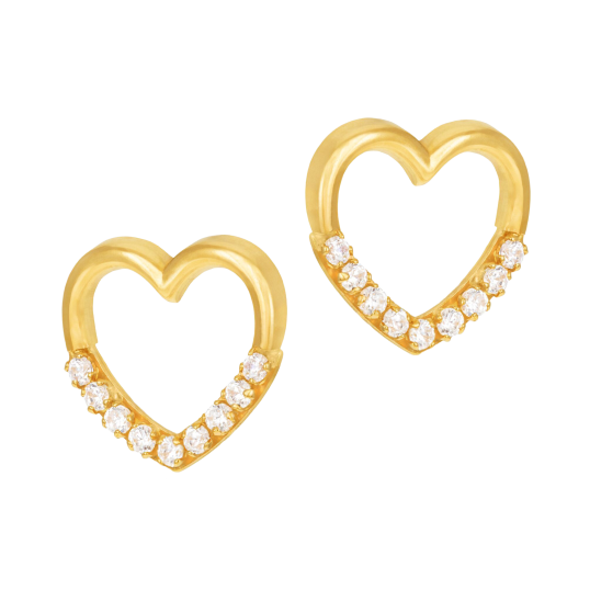 Boucles d'oreilles en or jaune et oxydes de zirconium, coeur
