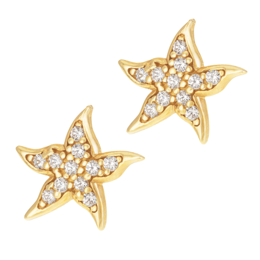 Boucles d'oreilles en or jaune et oxydes de zirconium, étoile