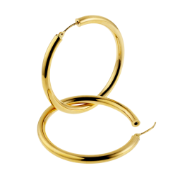 Créoles en or jaune, diamètre 40 mm.
