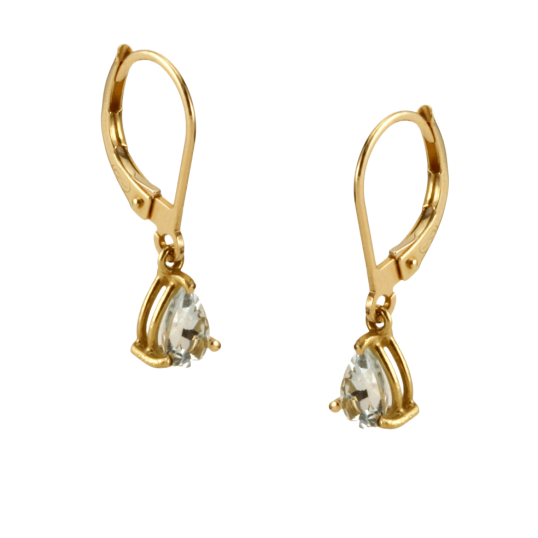 Boucles d'oreille dormeuse en or jaune et aigue marine poire
