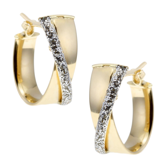 Boucles d'oreilles en or jaune et laque pailletée