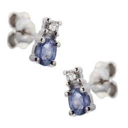 Boucles d'oreilles en or gris, saphir et diamant