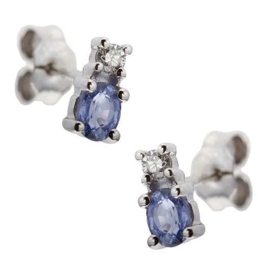 Boucles d'oreilles en or gris, saphir et diamant