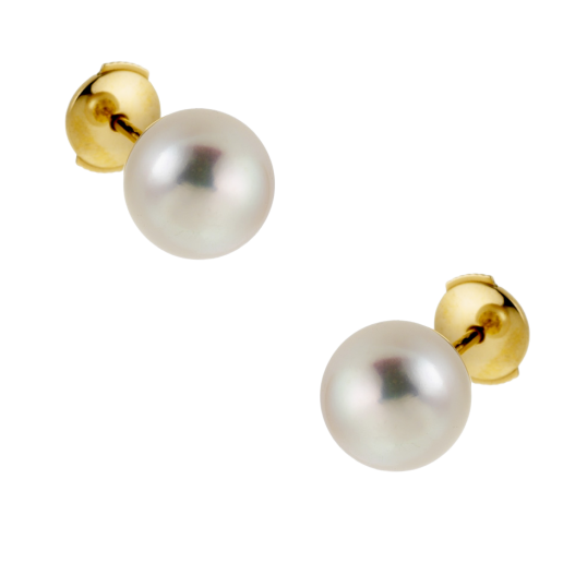 Boucles d'oreilles en or jaune, perle de culture Akoya 8.5 - 9mm