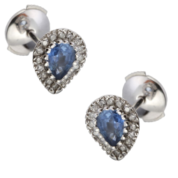 Boucles d'oreilles en or gris, saphir entourage diamants