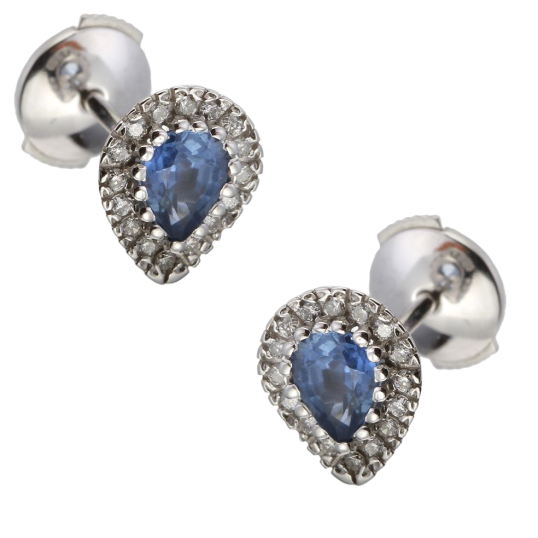 Boucles d'oreilles en or gris, saphir entourage diamants